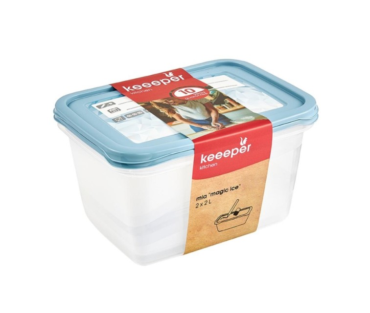 Set of food containers rectangular 2x2L Mia "Magic Ice" transparent/blue