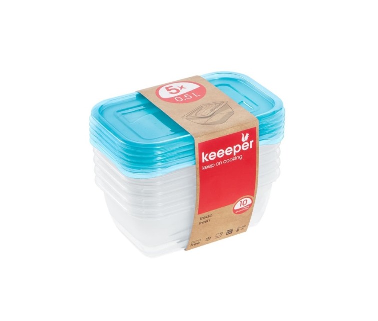 Set of food containers rectangular 5x0,5L Fredo "Fresh" transparent/light blue