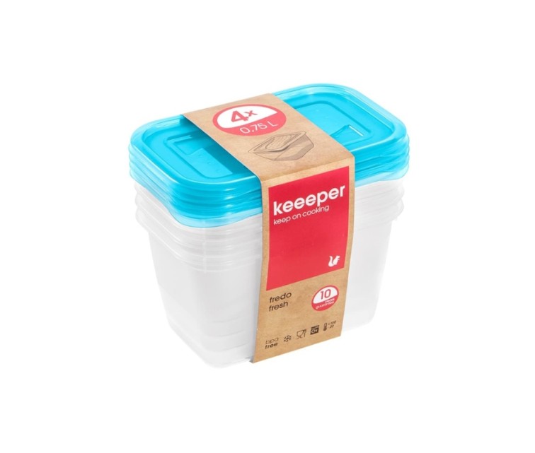 Set of food containers rectangular 4x0,75L Fredo "Fresh" transparent/light blue