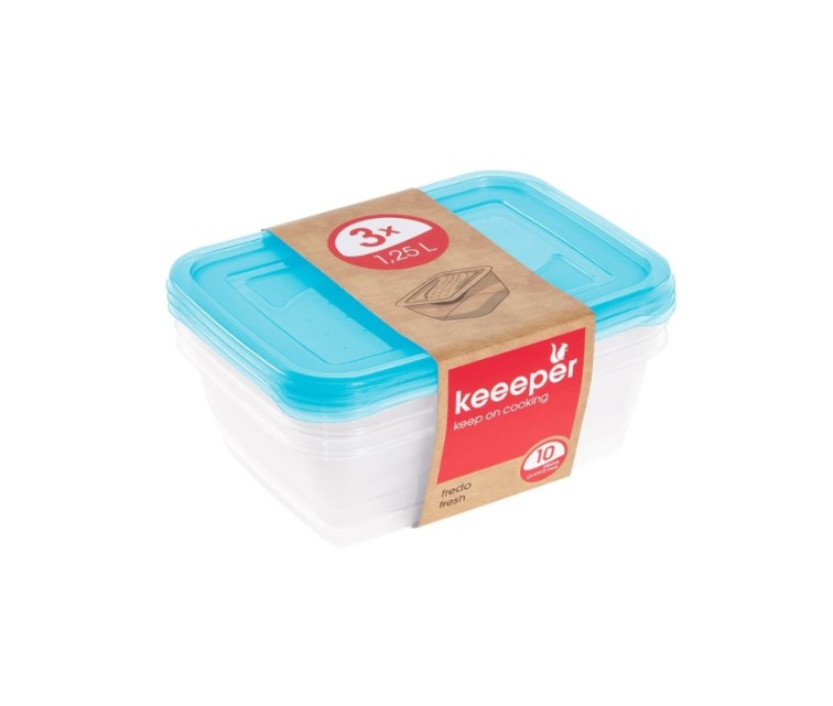 Set of food containers rectangular 3x1,25L Fredo "Fresh" transparent/light blue