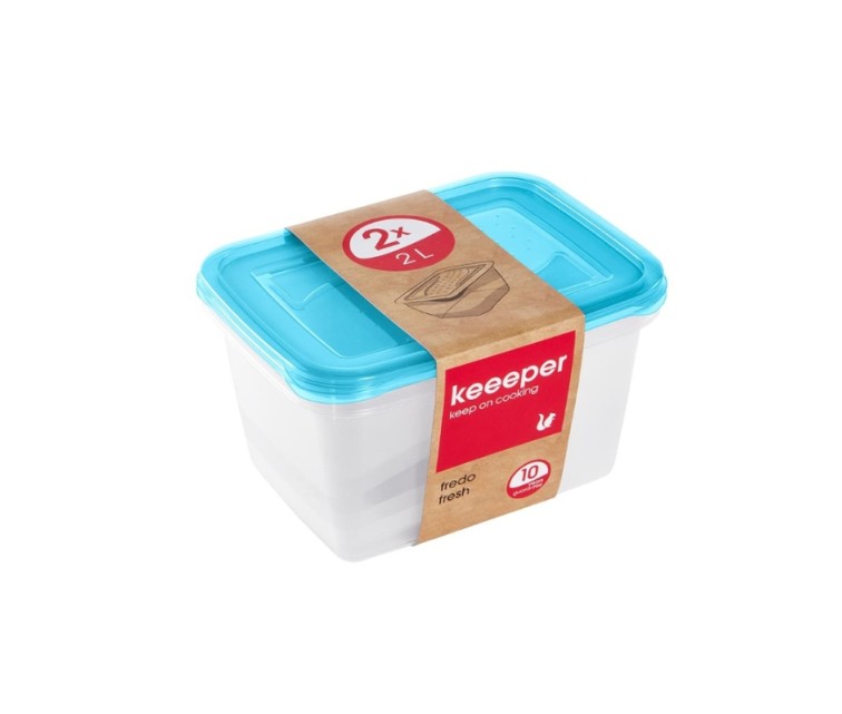 Set of food containers rectangular 2x2L Fredo "Fresh" transparent/light blue