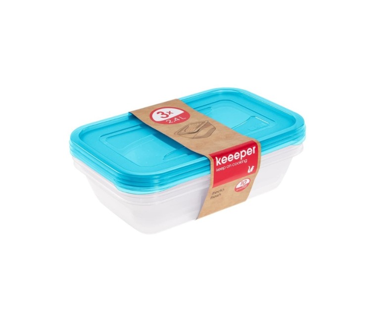 Set of food containers rectangular 3x2,4L Fredo "Fresh" transparent/light blue