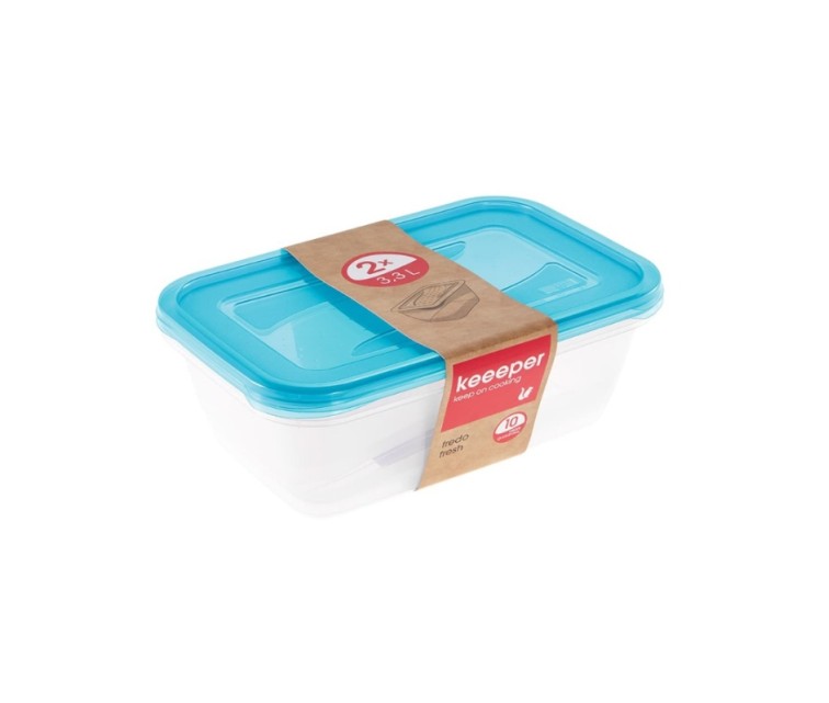 Set of food containers rectangular 2x3,3L Fredo "Fresh" transparent/light blue