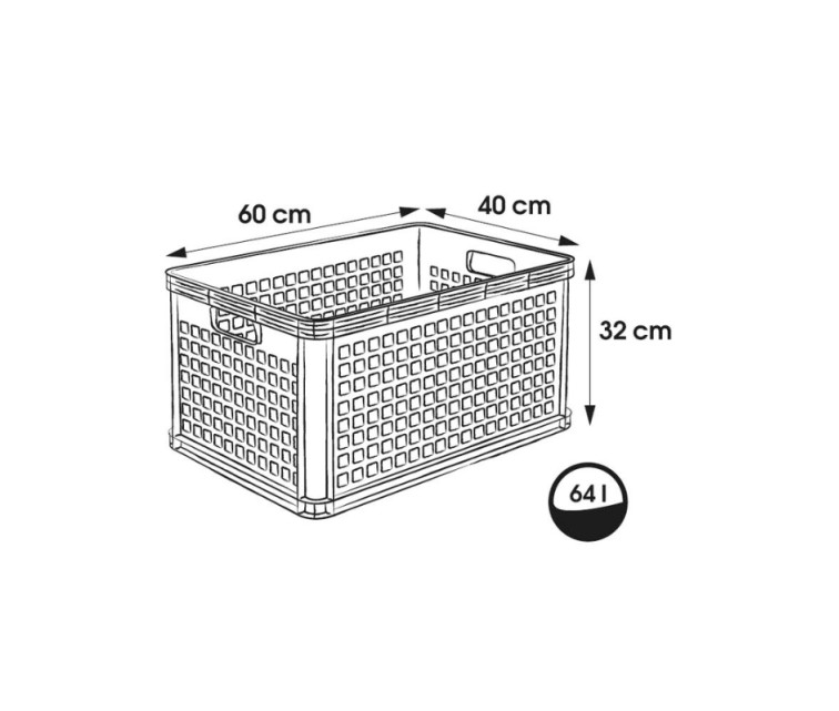 Transport basket with load capacity up to 60kg Robert 60x40x32cm 64L grey