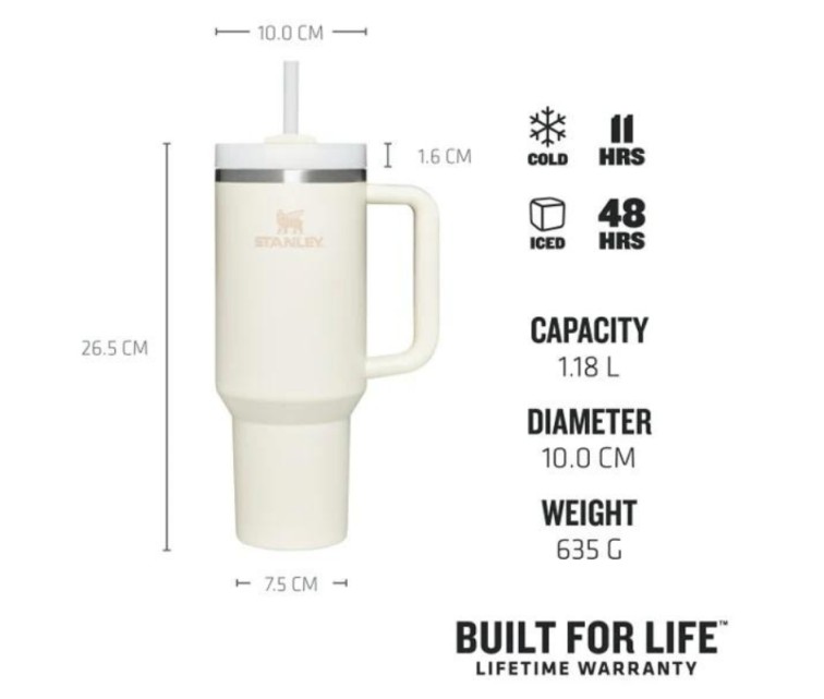 Termo puodelis su šiaudeliu The Quencher H2.O FlowState Tumbler 1,18 l, kreminės spalvos