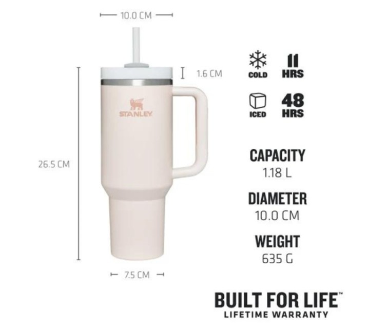 Termo puodelis su šiaudeliu The Quencher H2.O FlowState Tumbler 1,18 l šviesiai rožinės spalvos