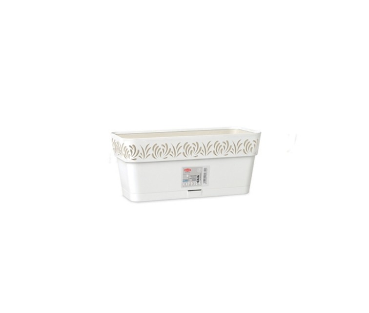 Flower box with tray Gaia 30x13x12cm white